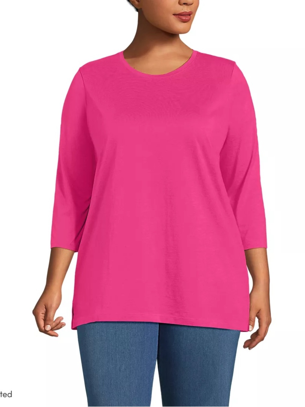 Lands' End Women's Long Sleeve Crewneck Top 3/4 sleeve  in Berry Plum